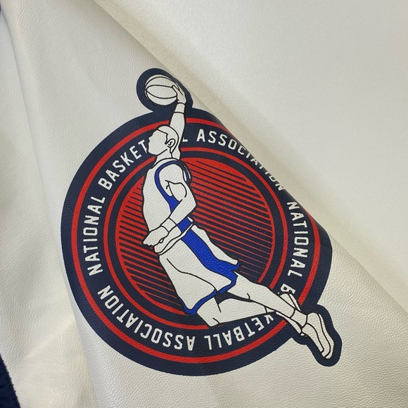 NBA Basketball White & Blue Color Block Snap Closure Bomber Jacket - Picture 4 of 10